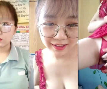 Cô giáo kính cận vú to đang dạy học thì thay đồ khoe hàng ngay trên lớp