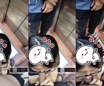 Bé sugar baby hồn nhiên bú cu trong thang máy thì bất ngờ có người lạ vào em mặc kệ